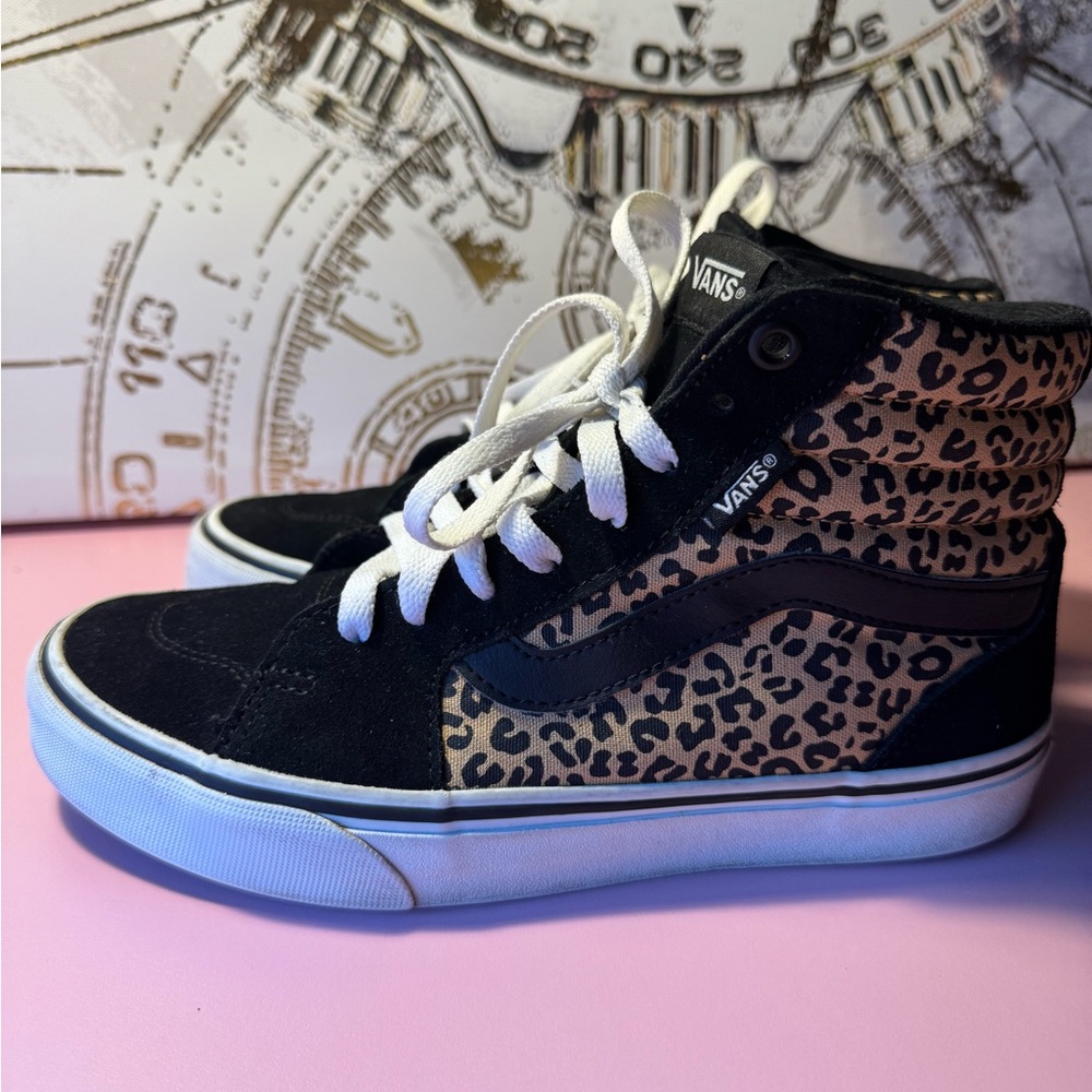 Vans Sk8-Hi Leopard Print High Tops - Black & Tan